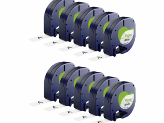 Rabatpakke - 10 stk Dymo 91200 | 91220 sort på hvid tape Kompatibel 12 mm x 4 m