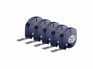 Rabatpakke - 5 stk Dymo 91208 | 91228 sort på sølvmetallic tape Kompatibel 12 mm x 4 m