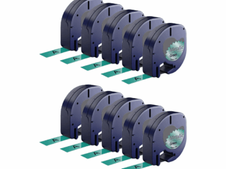 Rabatpakke - 10 stk Dymo 91209 | 91229 sort på grønmetallic tape Kompatibel 12 mm x 4 m