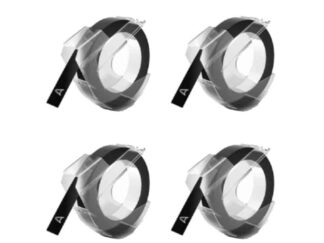 Rabatpakke - 4 stk Dymo 3D hvid på sort tape Kompatibel 9 mm x 3 m